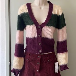 AE Button Front Long Sleeve Crop Cardigan Sweater